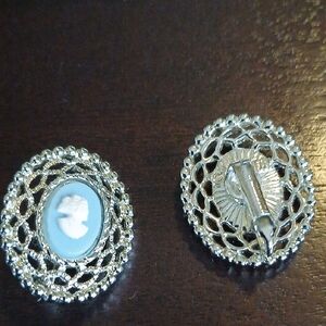Sarah Coventry Silver and Blue Cameo Earrings